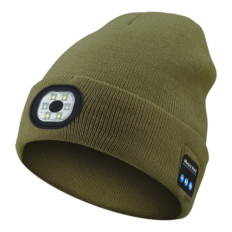 Black knit beanie with front LED light