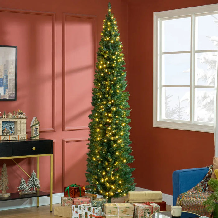 Warmfell Green Pencil Christmas Tree with 300 Warm LEDs, 8ft