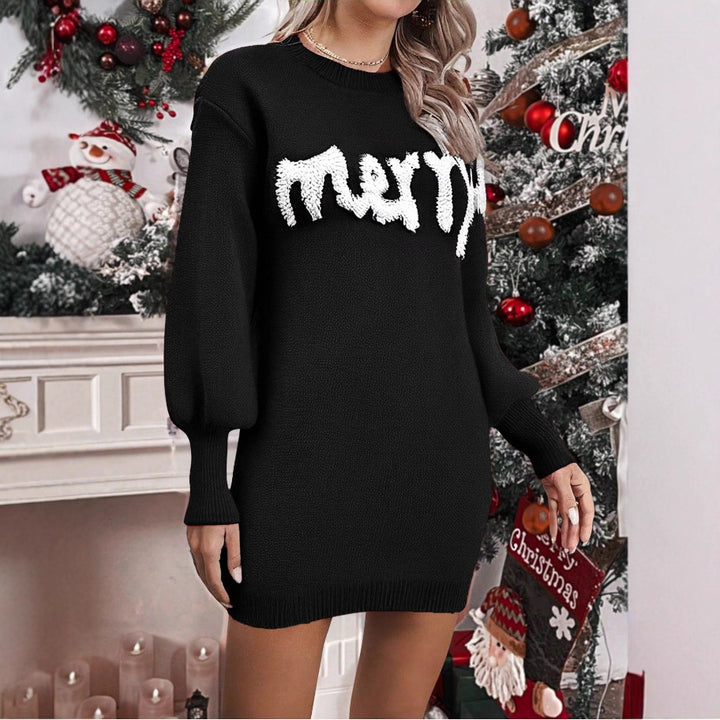 Womens Christmas Jumper Dress Lantern Sleeve Knit