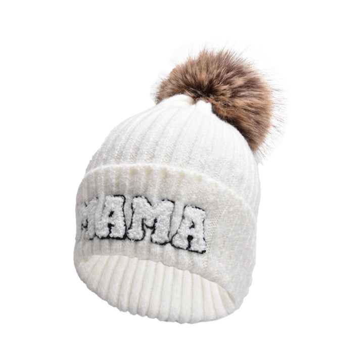 Pink MAMA and MINI beanies with pompoms