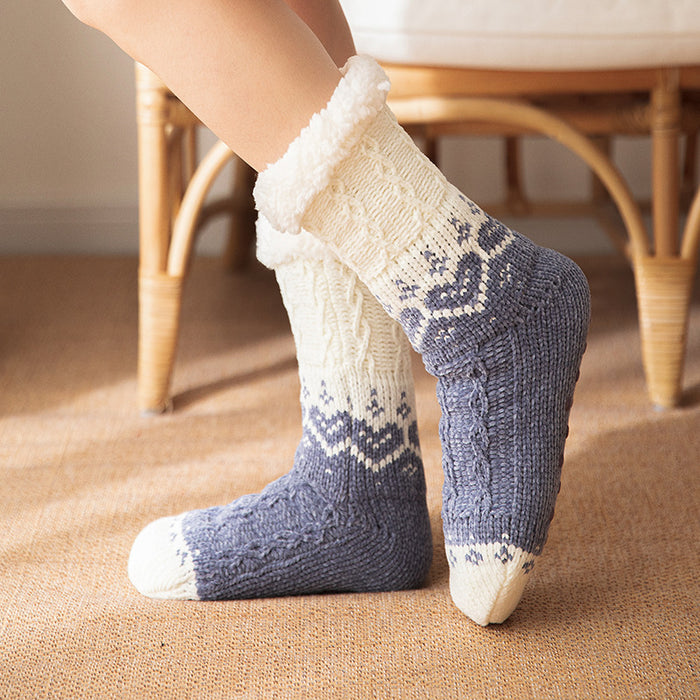 Warmfell Plush Lined Heart Knit Floor Socks with Grip Dots