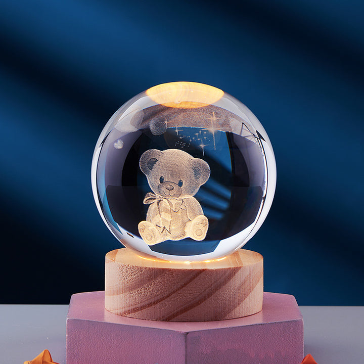 3D solar system crystal ball night light – 6 or 8 cm with base