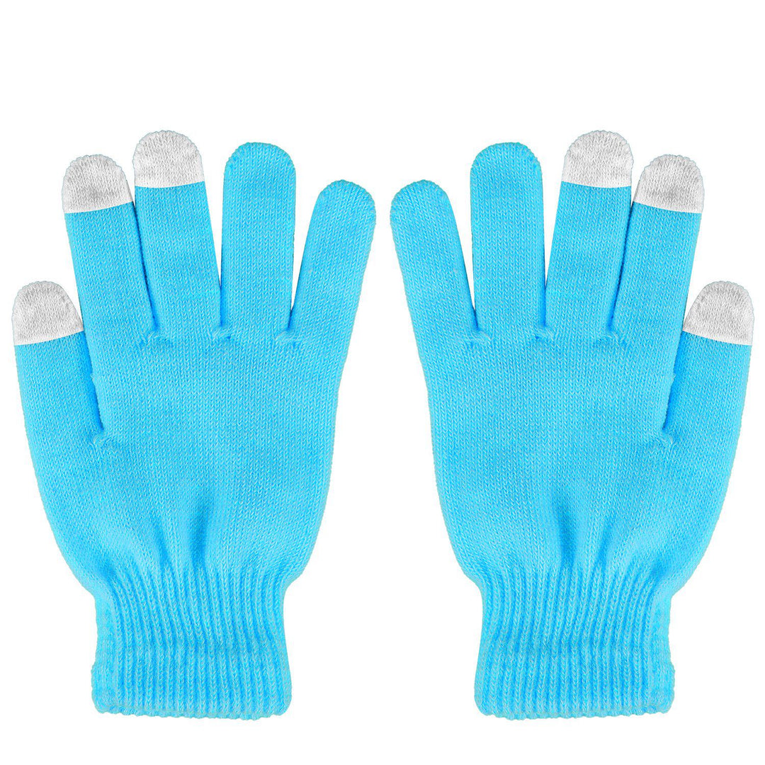 Grey knitted touchscreen gloves using phone