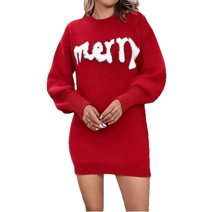 Womens Christmas Jumper Dress Lantern Sleeve Knit