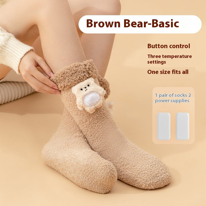 Warmfell Heated Plush Socks with Animal Badge, Rechargeable