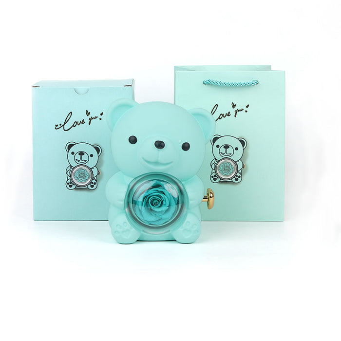 Warmfell Rotating teddy bear jewellery box with eternal rose