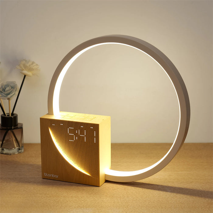 Warmfell Ring bedside lamp with alarm clock and nature sounds