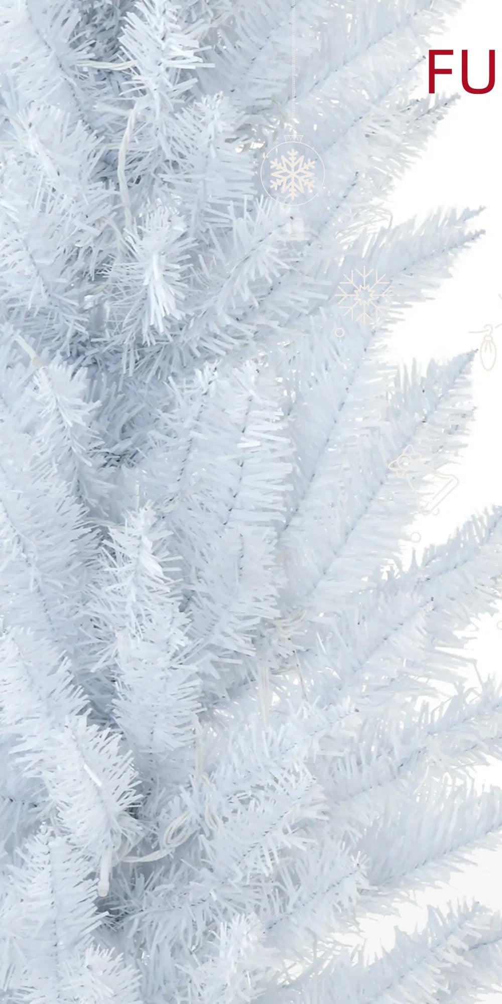 White slim pencil tree with warm lights