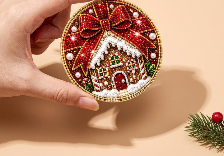 Diamond painting Christmas ornaments on tree