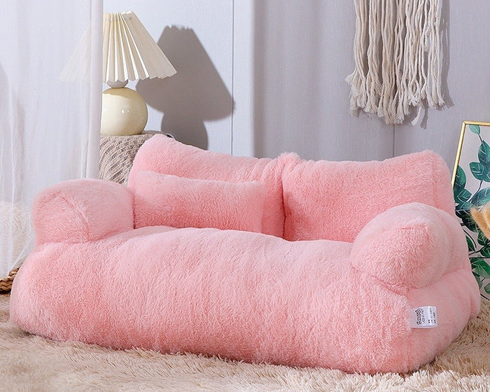Warmfell Plush pet sofa with thick backrest and pillow