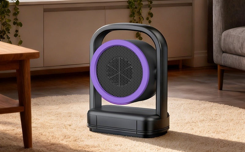 Cream oscillating fan heater with handle