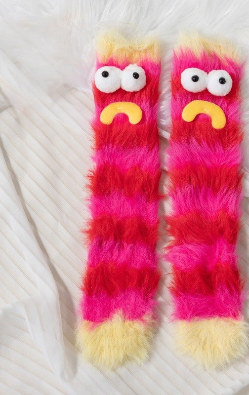Warmfell Fluffy Monster Socks with Funny Faces