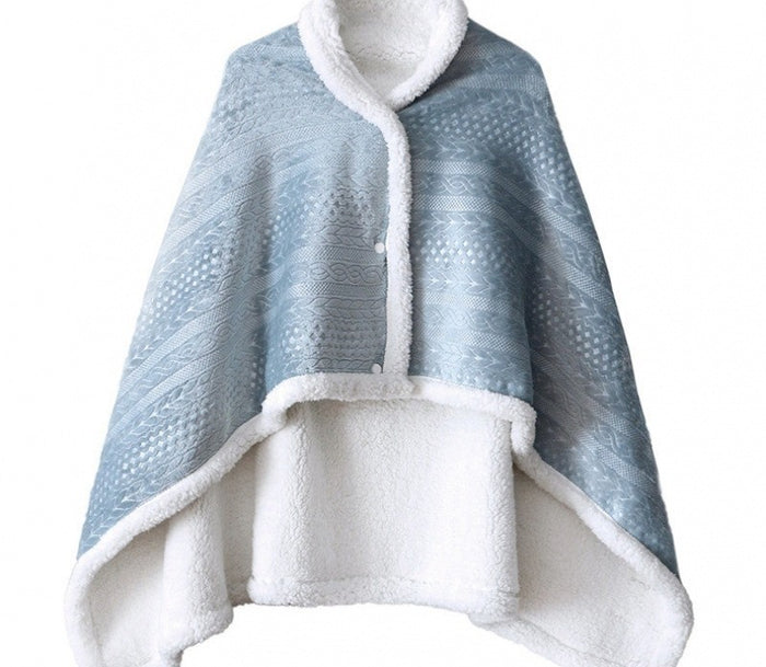 Warmfell Double-Layer Fleece Wearable Shawl Blanket with Buttons