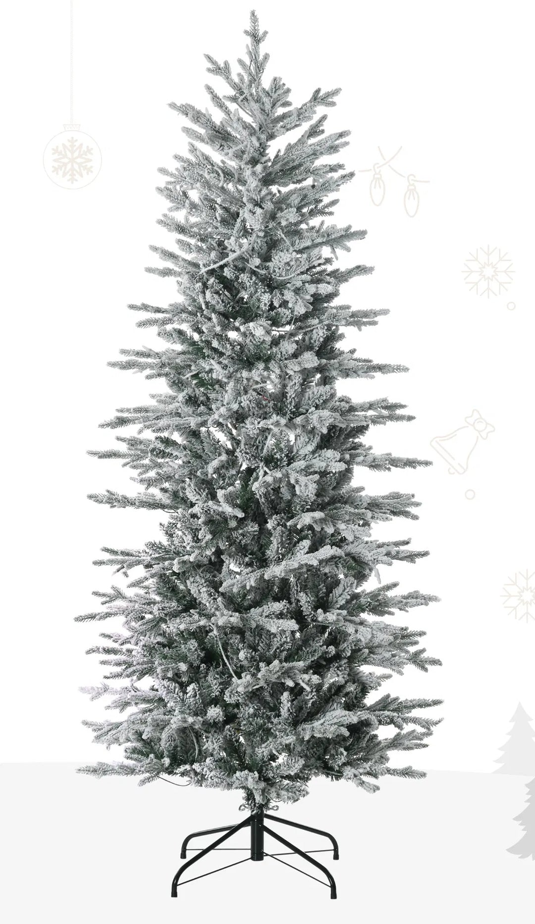 Snow-flocked tree with clear warm lights