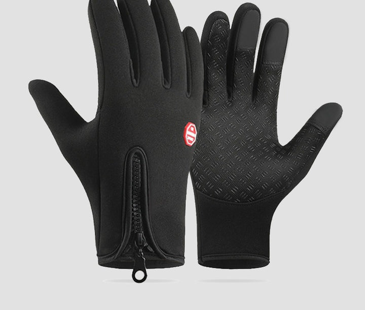 Black windproof sports gloves with zip cuff