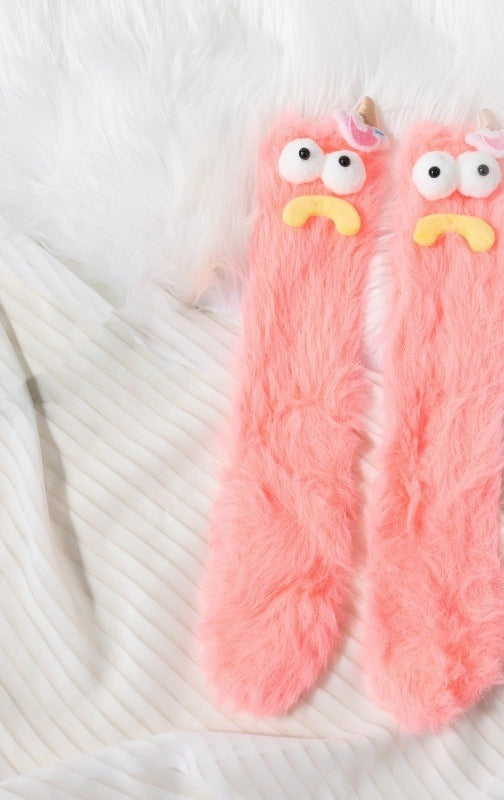 Warmfell Fluffy Monster Socks with Funny Faces