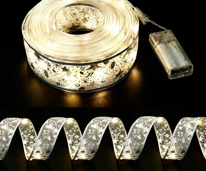 Warmfell Christmas ribbon with built-in LED fairy lights