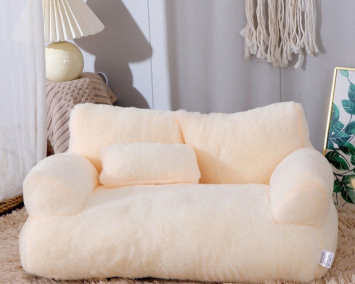 Warmfell Plush pet sofa with thick backrest and pillow