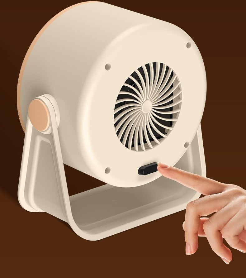 Beige round fan heater on tilting stand