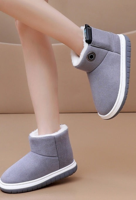 Brown plush heated ankle boots
