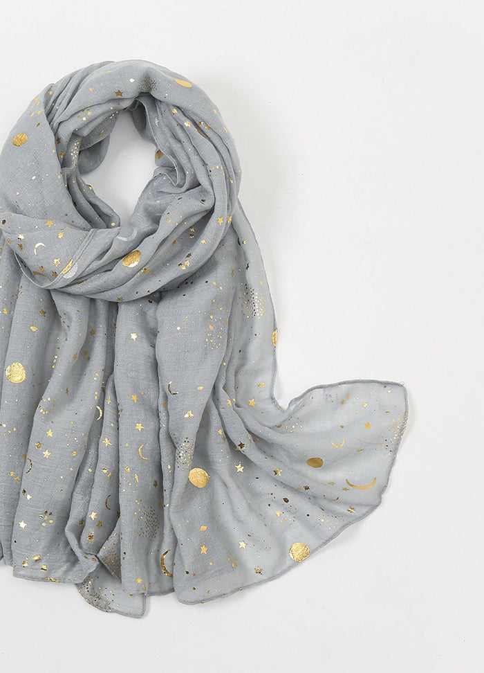 Warmfell Star and Moon Print Scarf with Gold Foil
