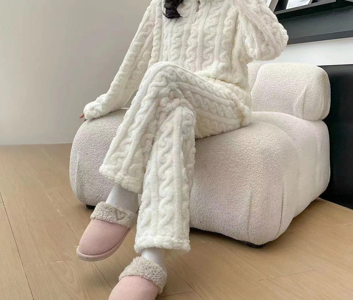 Warmfell Coral Fleece Pyjama Set with Half Zip Top