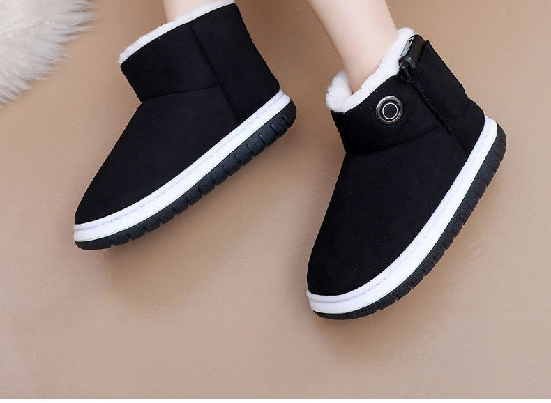 Brown plush heated ankle boots