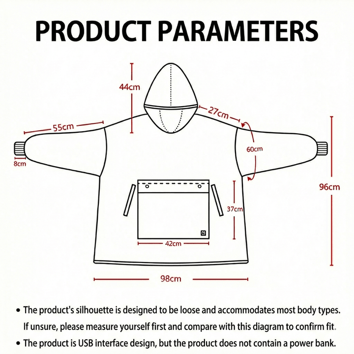 Warmfell™ USB Heated Blanket Hoodie with 3-Zone Thick Flannel Warmth