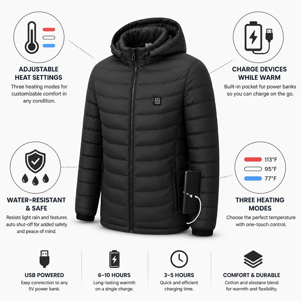Warmfell™ USB Heated Jacket with Power Bank Pocket