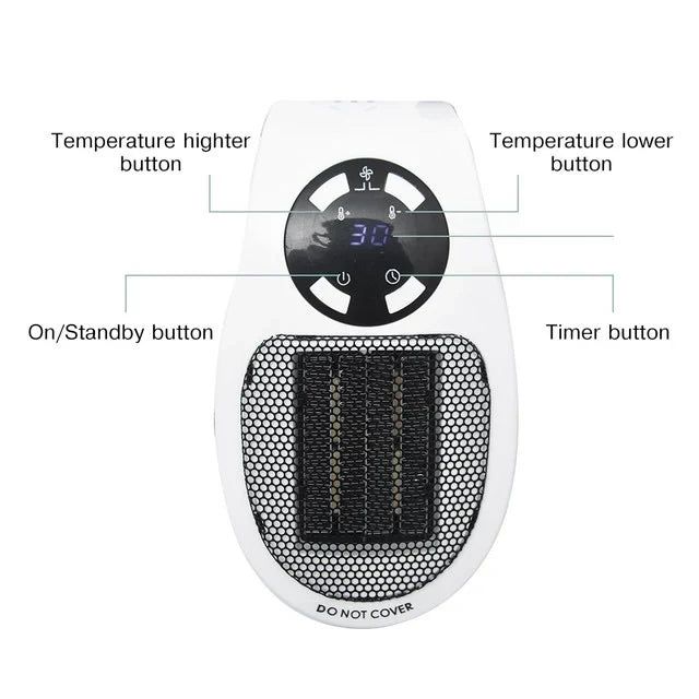 Warmfell™ 500W Mini Fan Heater with Remote, Timer and Thermostat