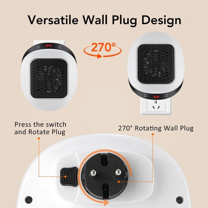 Warmfell™ 600W Mini Wall Plug Heater with Remote &amp; Thermostat