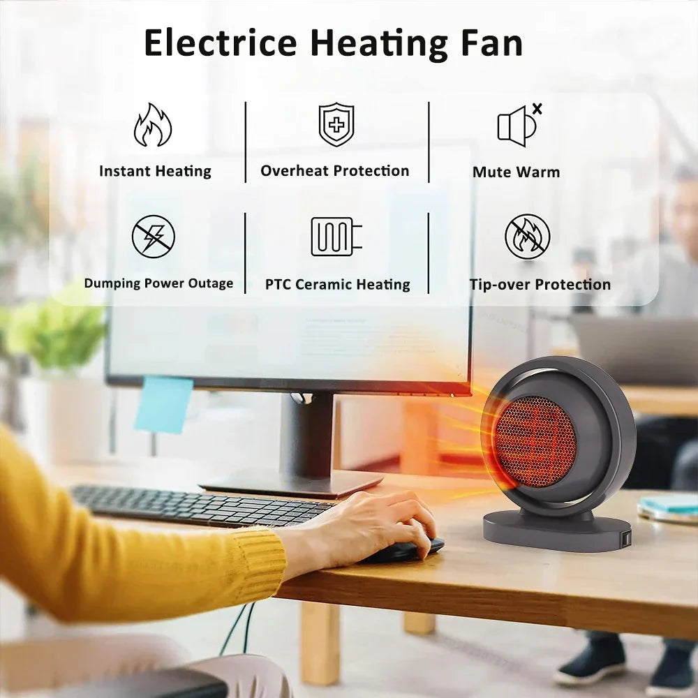 Warmfell™ Compact 380W Ceramic Heater, One-Button Start