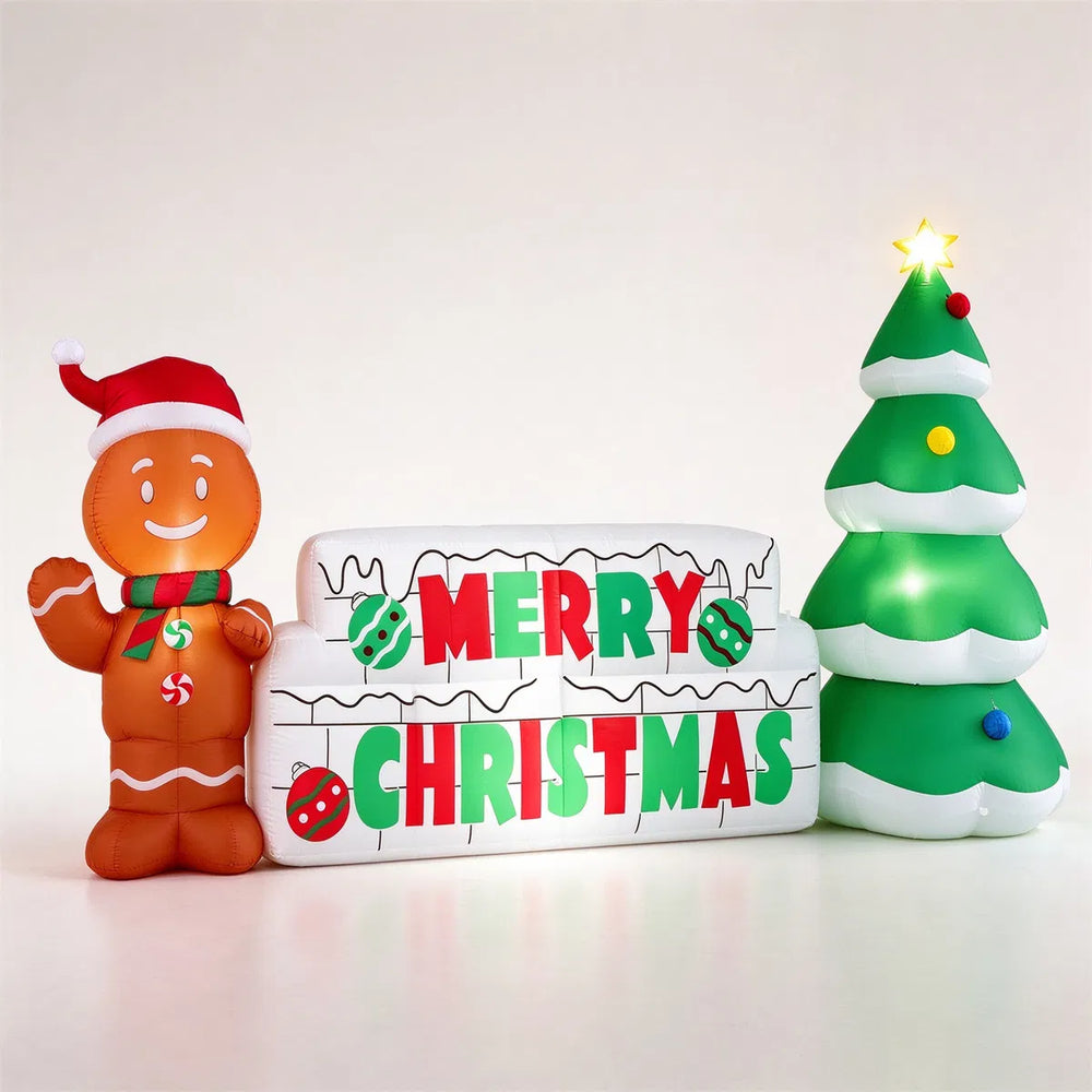 Inflatable Merry Christmas sign with gingerbread man