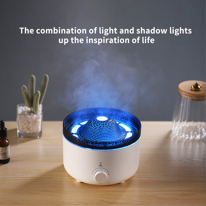 Small Silent Volcano Flame Humidifier With Remote, USB Diffuser
