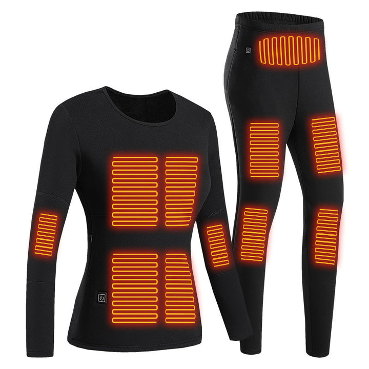 Black heated thermal top and long johns set