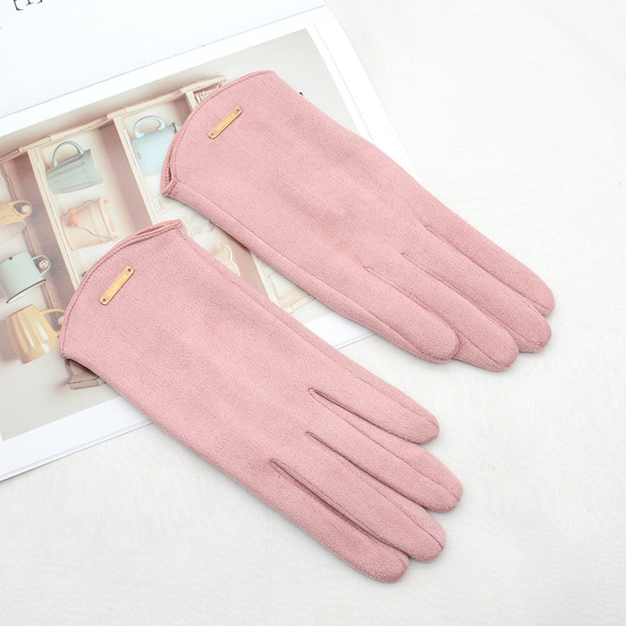 Warmfell Faux Suede Touchscreen Gloves with Gold Bar