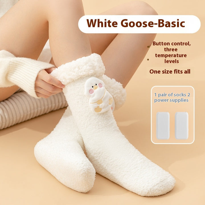 Pink plush heated socks with deer badge