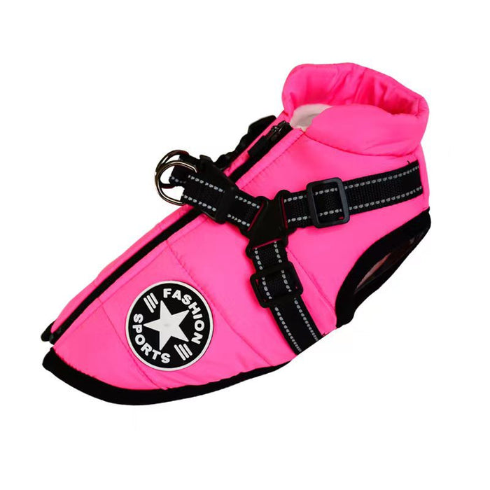 Warmfell Waterproof padded dog coat with built-in harness