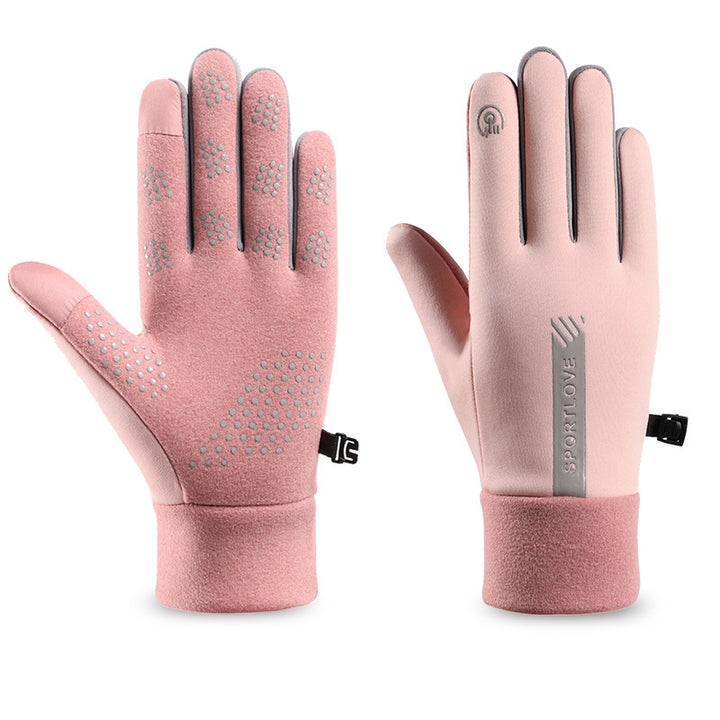 Grey fleece lined water repellent winter gloves