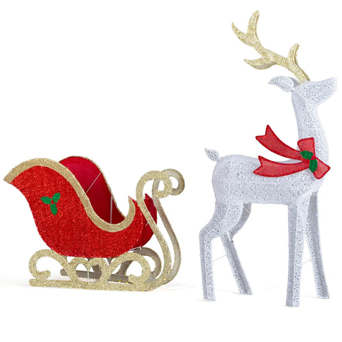 Warmfell 5ft Light-Up Reindeer and Sleigh Garden Set