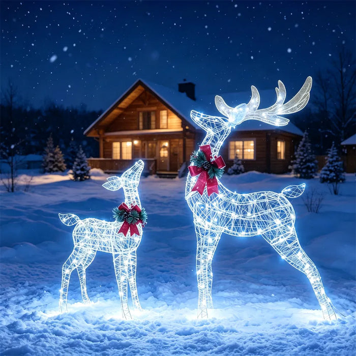 Warmfell Light-Up Glitter Reindeer with Red Bows, Set of 2