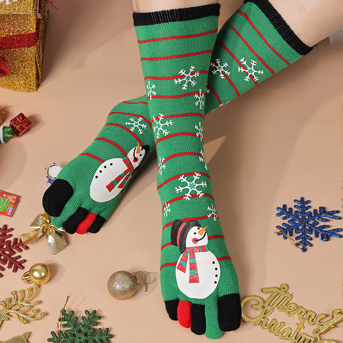 Warmfell Knee High Christmas Toe Socks for Women
