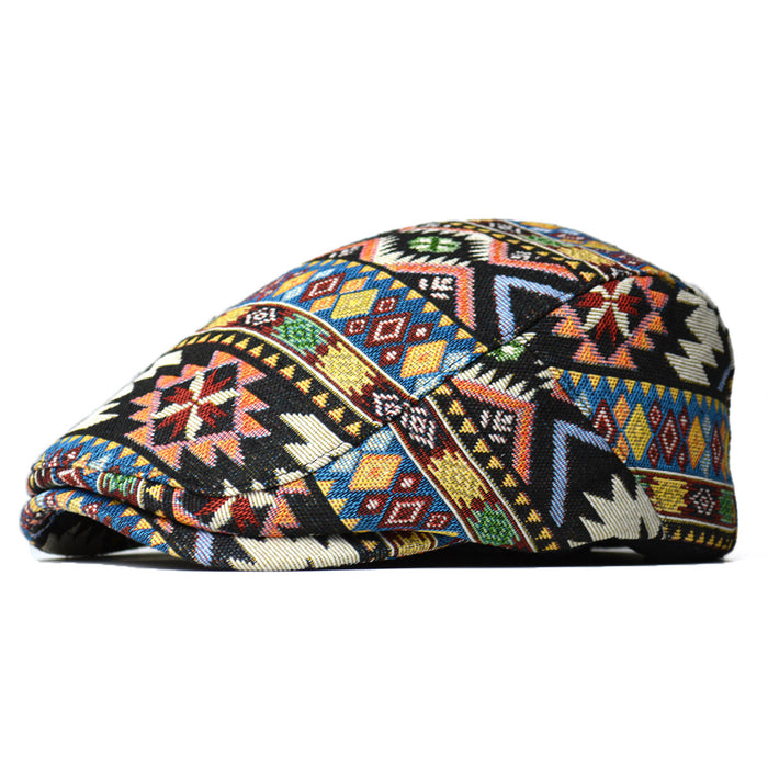 Warmfell Patterned Flat Cap with Ethnic Jacquard