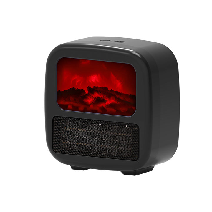 Black mini fireplace heater with flames