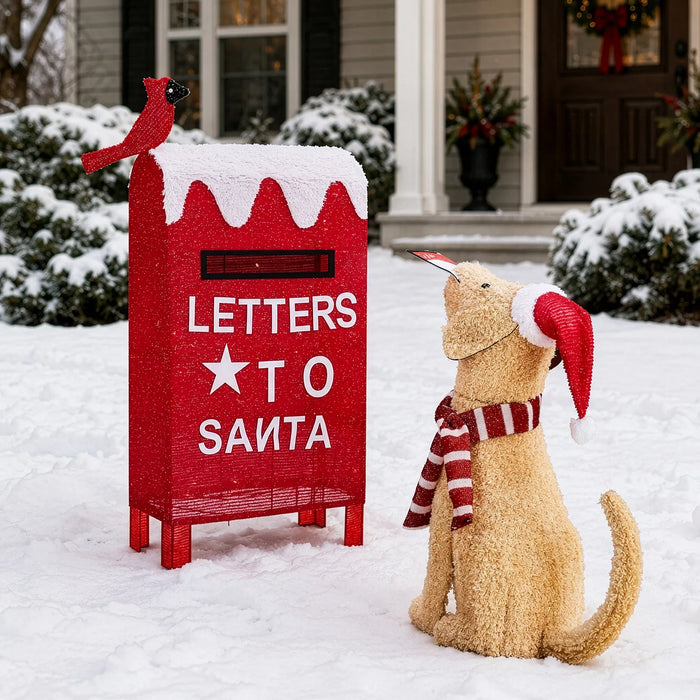 Warmfell Light-Up Dog and Red Postbox Christmas Figure, 84cm