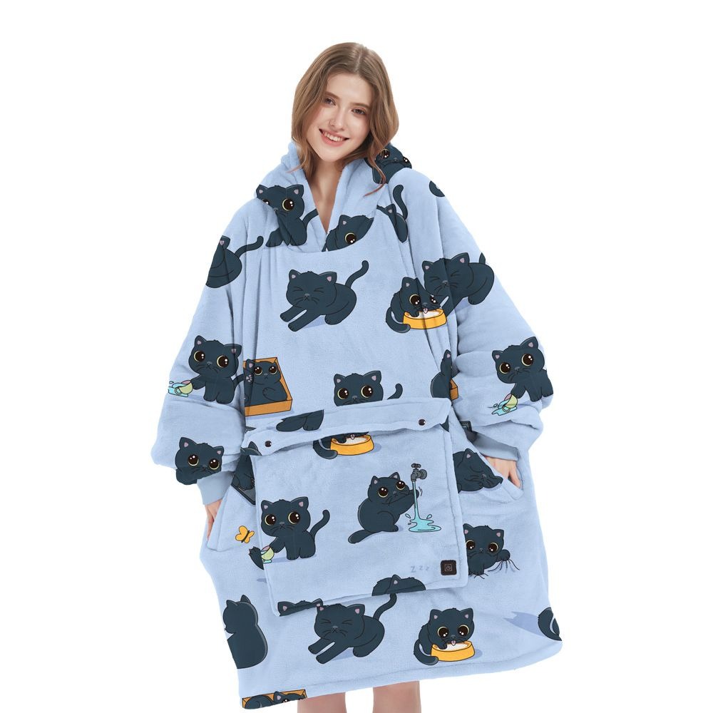 USB Heated Hoodie Blanket – Oversized Flannel and Sherpa