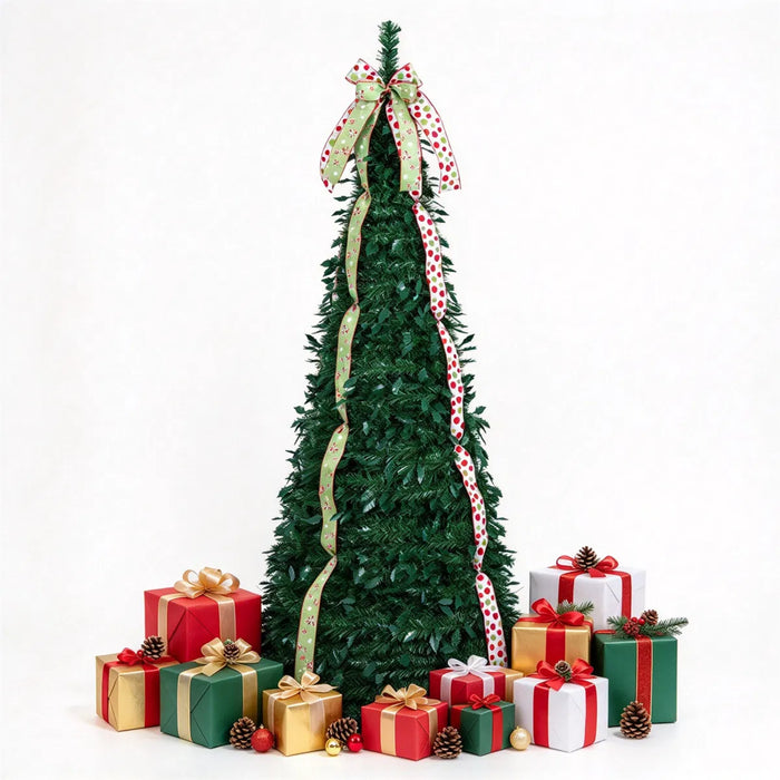 Warmfell Pop-Up Christmas Tree with Satin Ribbons, 6ft Unlit