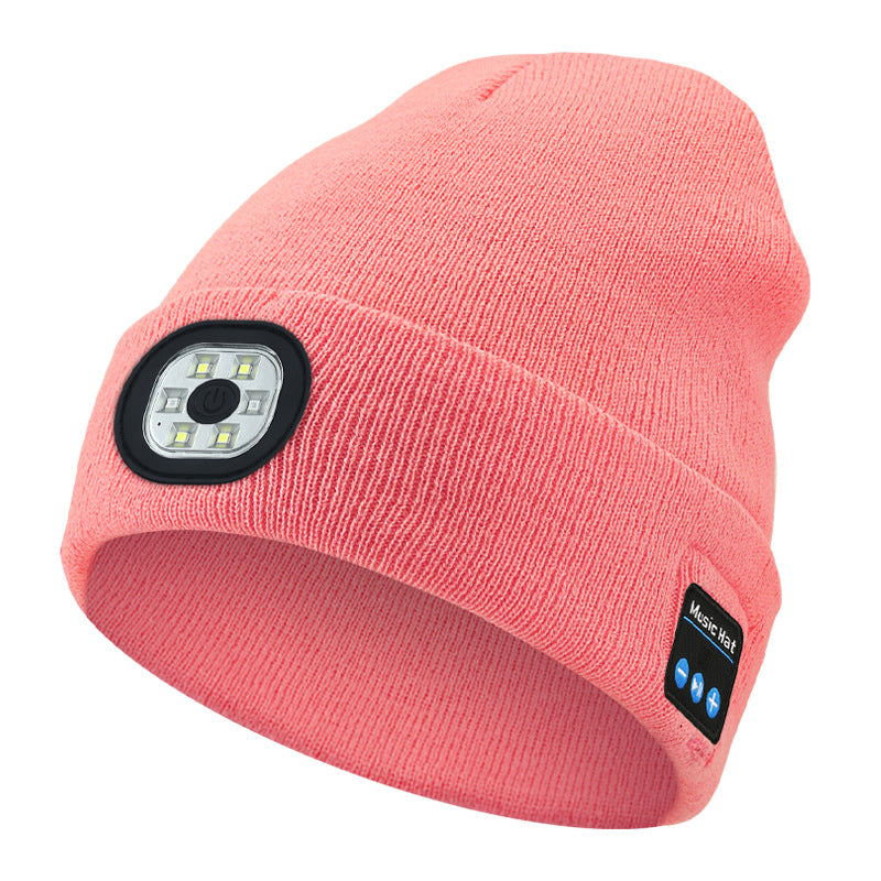 Black knit beanie with front LED light