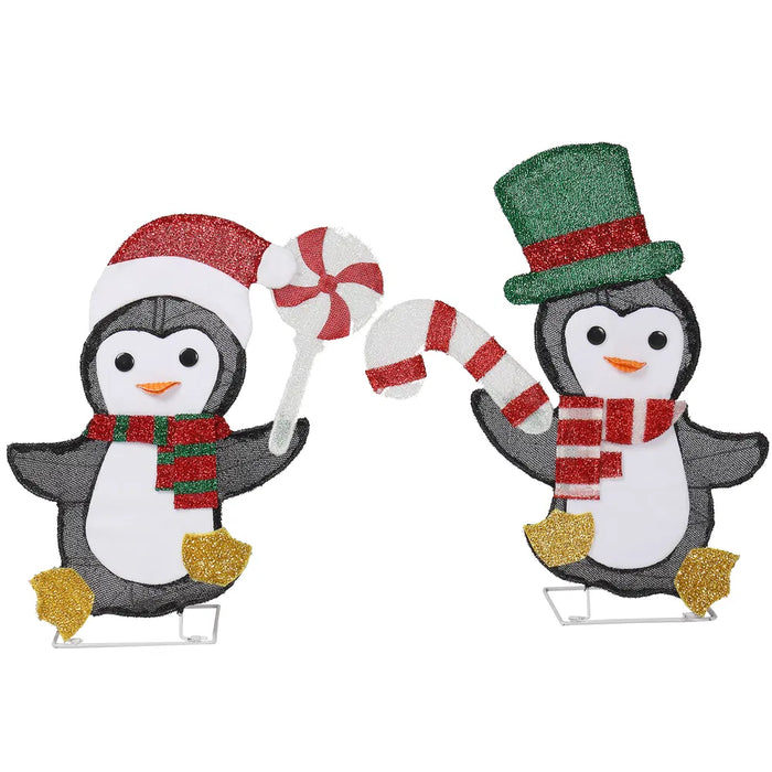 Warmfell Set of 2 Light-Up Christmas Penguins with Candy Canes