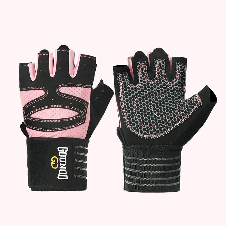 Half-finger gym gloves with wrist wrap